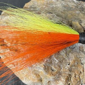 yellow and orange bucktail fishing lure